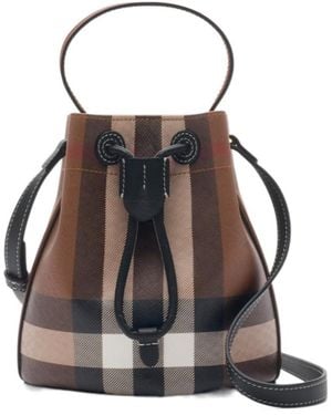 Burberry Mini Tb Checked Bucket Bag - Brown
