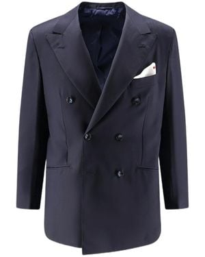 Kiton Double-Breasted Peak-Lapel Suit - Blue
