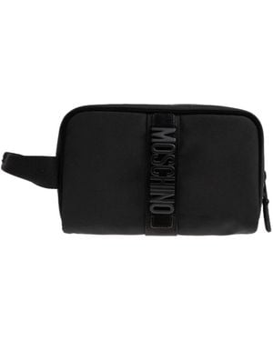 Moschino Logo Detailed Zipped Cosmetic Bag - Black