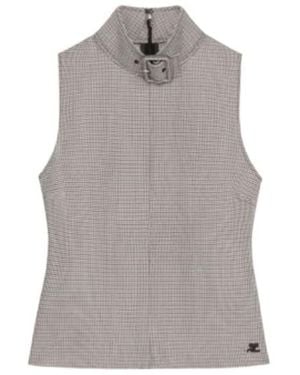 Courreges Courrèges Buckle Houndstooth-Pattern Sleeveless Top - Grey