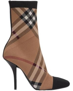 Burberry Knitted Check Sock Boots - Brown