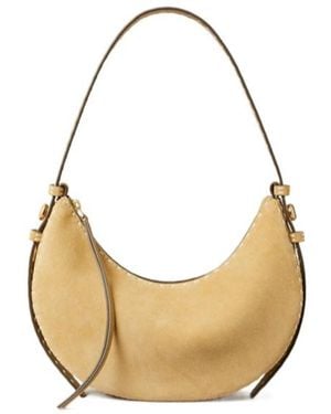 Tory Burch Romy Suede Pick Stitch Half Moon Bag - Metallic