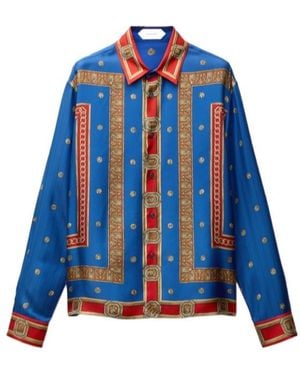 Versace Printed Silk Twill Regular Shirt - Blue