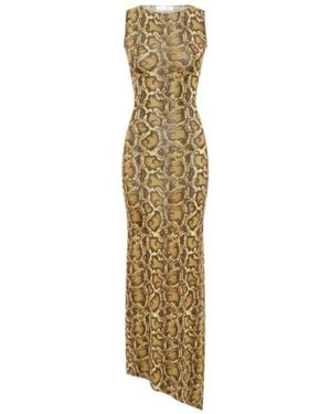 Marine Serre Python Printed Jersey Asymetrical Long Dress - Metallic