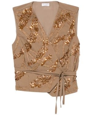 Brunello Cucinelli Sequin-Embellished Waistcoat - Brown