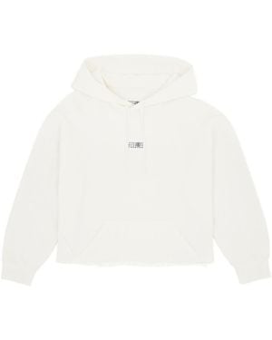 MM6 by Maison Margiela Frayed-Hem Drawstring Hoodie - White