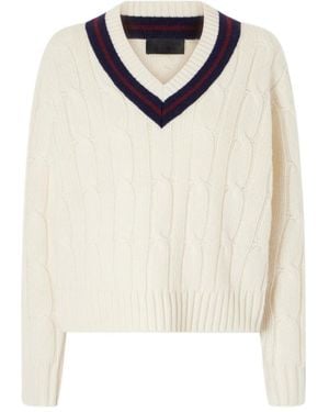 Nili Lotan Fabiana Striped Cable-Knit Wool Jumper - White