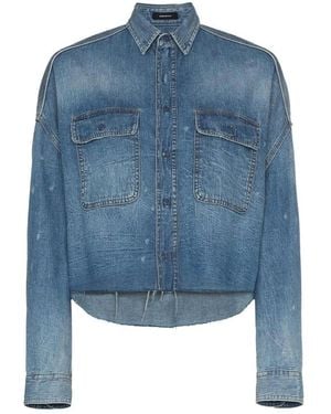 R13 Distressed Cropped Denim Shirt - Blue
