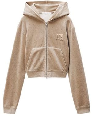 Alexander Wang T By Embellished Hotfix Velour Shrunken Hoodie - Natural