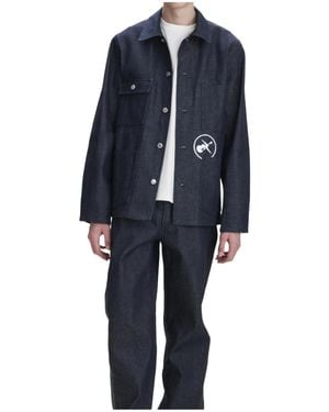 A.P.C. Logo-Detail Chest-Pocket Shirt Jacket - Blue