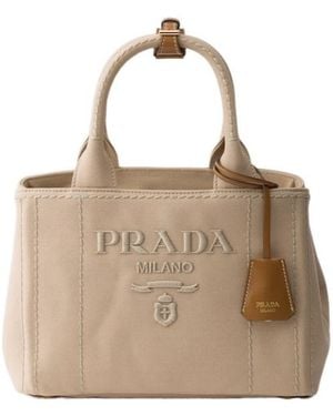 Prada Jardini Re Small Cotton Canvas Bag - Natural