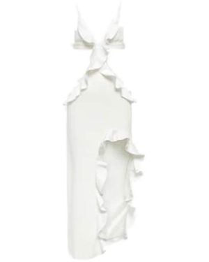 David Koma Ruffle-Trimmed Asymmetrical Cutout Midi Dress - White