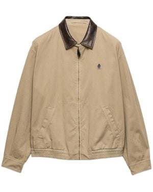 Prada Cotton Jacket With Leather Details - Natural