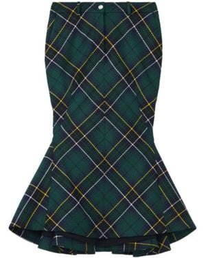 McQueen Kickback-Detail Plaid Skirt - Green
