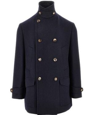 Brunello Cucinelli Double-Breasted Long-Sleeved Coat - Blue