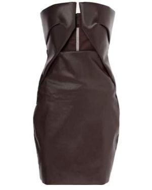 Rick Owens Prong Cutout Coated Denim Bustier Dress - Brown