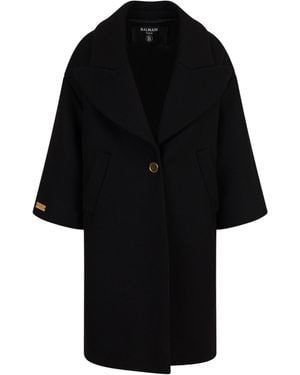 Balmain Logo-Plaque Oversized-Lapels Coat - Black