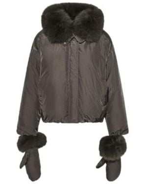 Yves Salomon Short Technical Fabric Down Jacket With A Detachable Fox Fur Collar - Black
