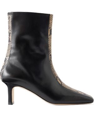 Aeyde Snake-Effect Trimmed Leather Ankle Boots - Black