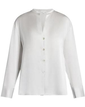 Vince Satin Band-Collar Blouse - White