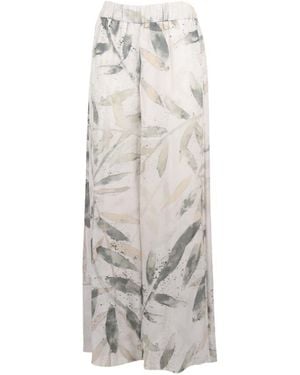 Peserico Leaf-Print Palazzo Pants - White