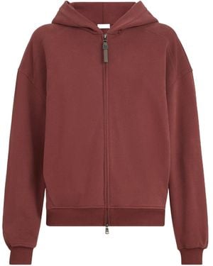 Brunello Cucinelli Cotton Smooth French Terry Topwear With Shiny Zipper Pull - Red
