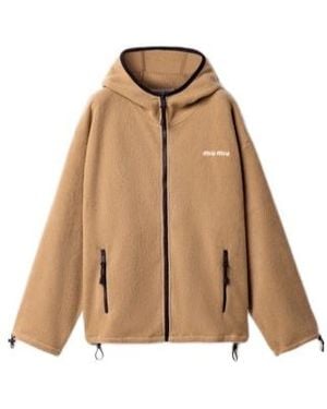Miu Miu Long-Sleeved Hooded Casual Jacket - Natural