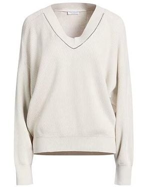 Brunello Cucinelli Solidcolor Vneck Knit Sweater - White