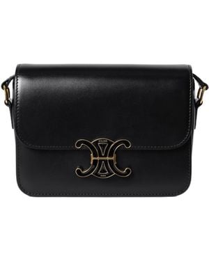 Celine Teen Triomphe Shoulder Bag With Flap - Black