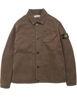 Stone Island Logo-Patch Button-Up Jacket - Brown