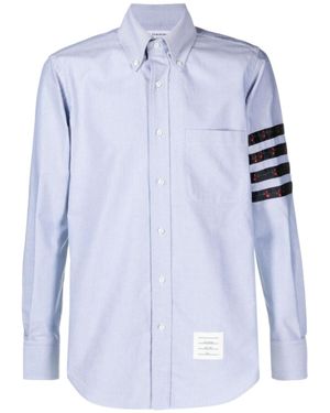 Thom Browne 4-Bar Stripe Curved Hem Shirt - Blue