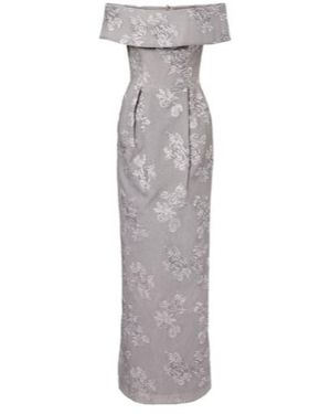 Rebecca Vallance Ruth Off-Shoulder Brocade Bustier Gown - Grey