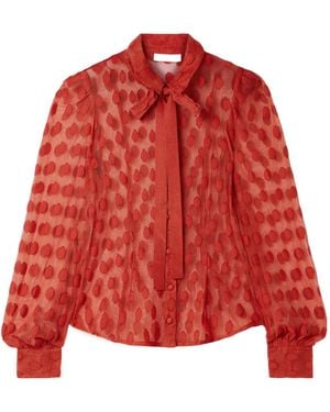 Ulla Johnson Soraya Tie-Neck Fil Coupé Mesh Blouse - Red