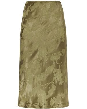 ALÉMAIS Lace-Trimmed Floral-Jacquard Midi Skirt - Green
