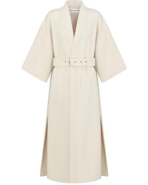 Dior Christian Belted V-Neck Coat - Natural