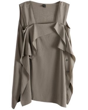 Y's Yohji Yamamoto Ruffled Square-Neck Top - Grey