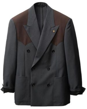 Versace Contrast Panel Double Breasted Blazer - Black