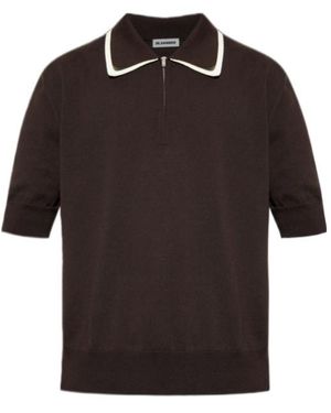 Jil Sander Contrast Collar Zip Polo Shirt - Black