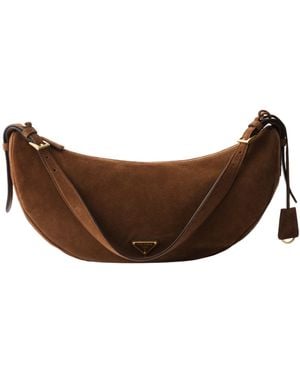Prada Triangle-Logo Demi-Lune Shoulder Bag - Brown