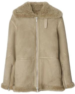 Burberry Shearling Zip-Up Jacket - Natural