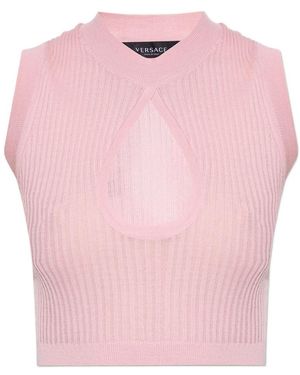 Versace Cut-Out Ribbed Crop Top - Pink