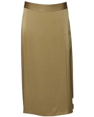Aspesi Pleated Long Satin Skirt - Green