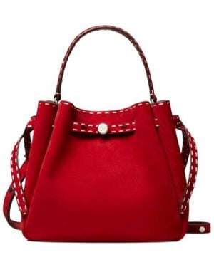 Tory Burch Romy Pick Stitch Bucket Bag - Red