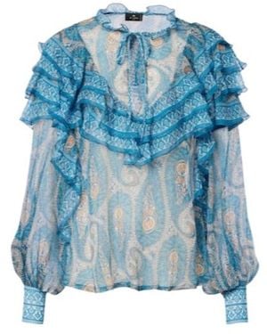 Etro Paisley Ruffled Silk Blouse - Blue