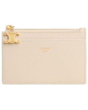 Celine Zipped Card Holder Triomphe Charms - Natural