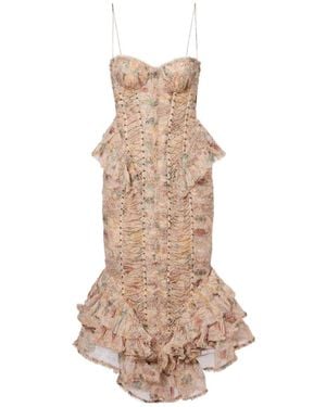 Zimmermann Rebellion Floral Silk Midi Dress - Natural