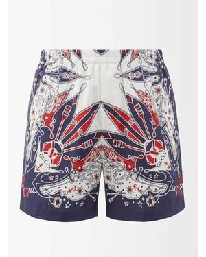 Gucci Bandana Printed Elasticated Waistband Poplin Shorts - Blue