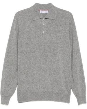 Brunello Cucinelli Long-Sleeve Polo Shirt - Grey
