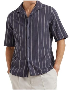 Brunello Cucinelli Striped Short-Sleeved Shirt - Blue