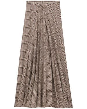Saint Laurent Checked Pleated Maxi Skirt - Brown